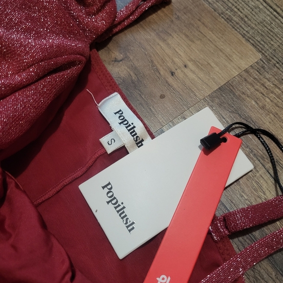 Popilush Red Shapewear Cocktail Shimmer Bodycon Side Slit Midi Dress Size Small - Picture 9 of 12